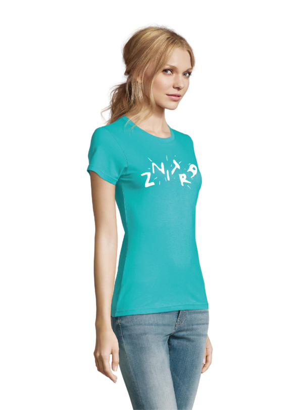 woman tshirt turquoise color side